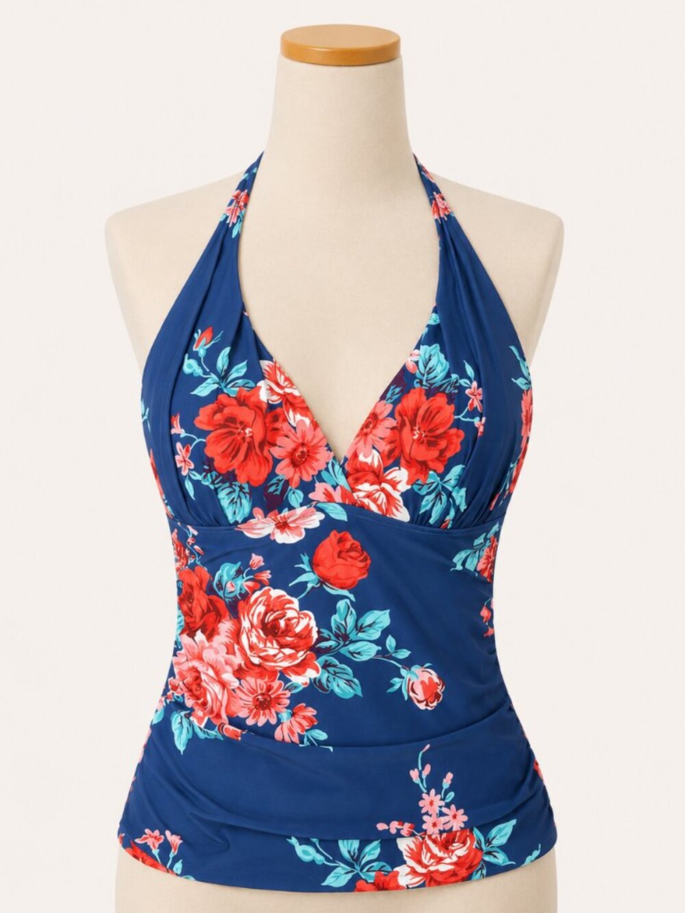 Hilor Floral Halter Tankini Top Tummy Control Swim Top US 12